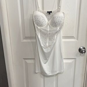 Chic White Embellished Mini Dress